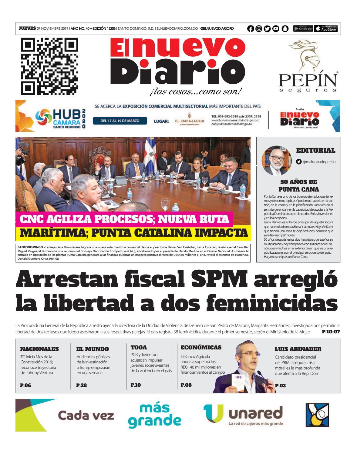 Portada Periódico El Nuevo Diario, Jueves 07 de Noviembre, 2019