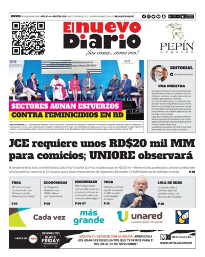 Portada Periódico El Nuevo Diario, Jueves 28 de Noviembre, 2019