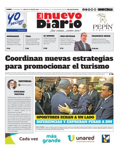 Portada Periódico El Nuevo Diario, Lunes 04 de Noviembre, 2019