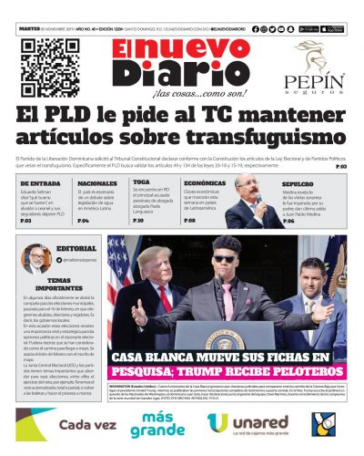 Portada Periódico El Nuevo Diario, Martes 05 de Noviembre, 2019