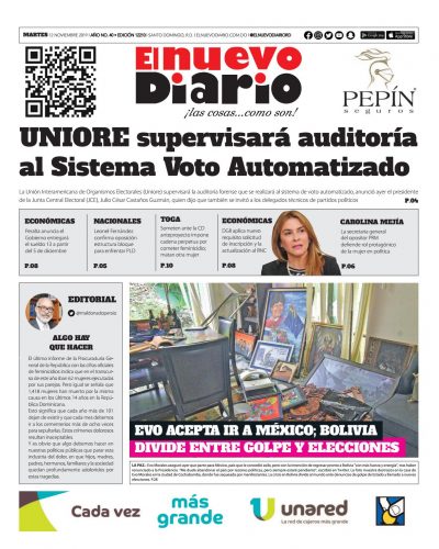 Portada Periódico El Nuevo Diario, Martes 12 de Noviembre, 2019