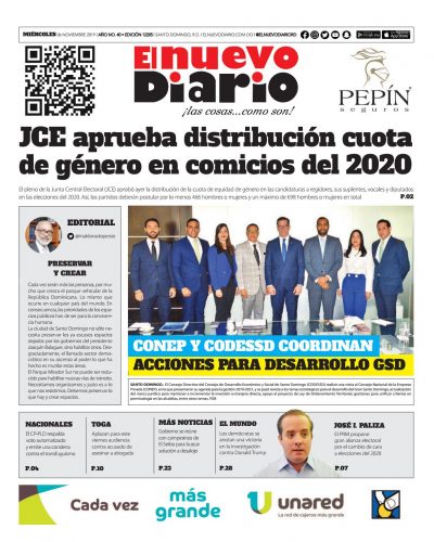 Portada Periódico El Nuevo Diario, Miércoles 06 de Noviembre, 2019