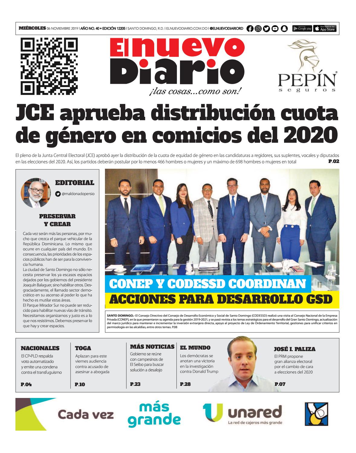 Portada Periódico El Nuevo Diario, Miércoles 06 de Noviembre, 2019