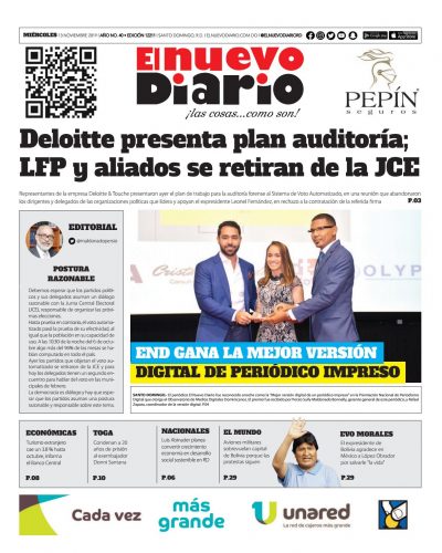 Portada Periódico El Nuevo Diario, Miércoles 13 de Noviembre, 2019