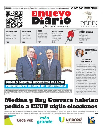 Portada Periódico El Nuevo Diario, Sábado 02 de Noviembre, 2019