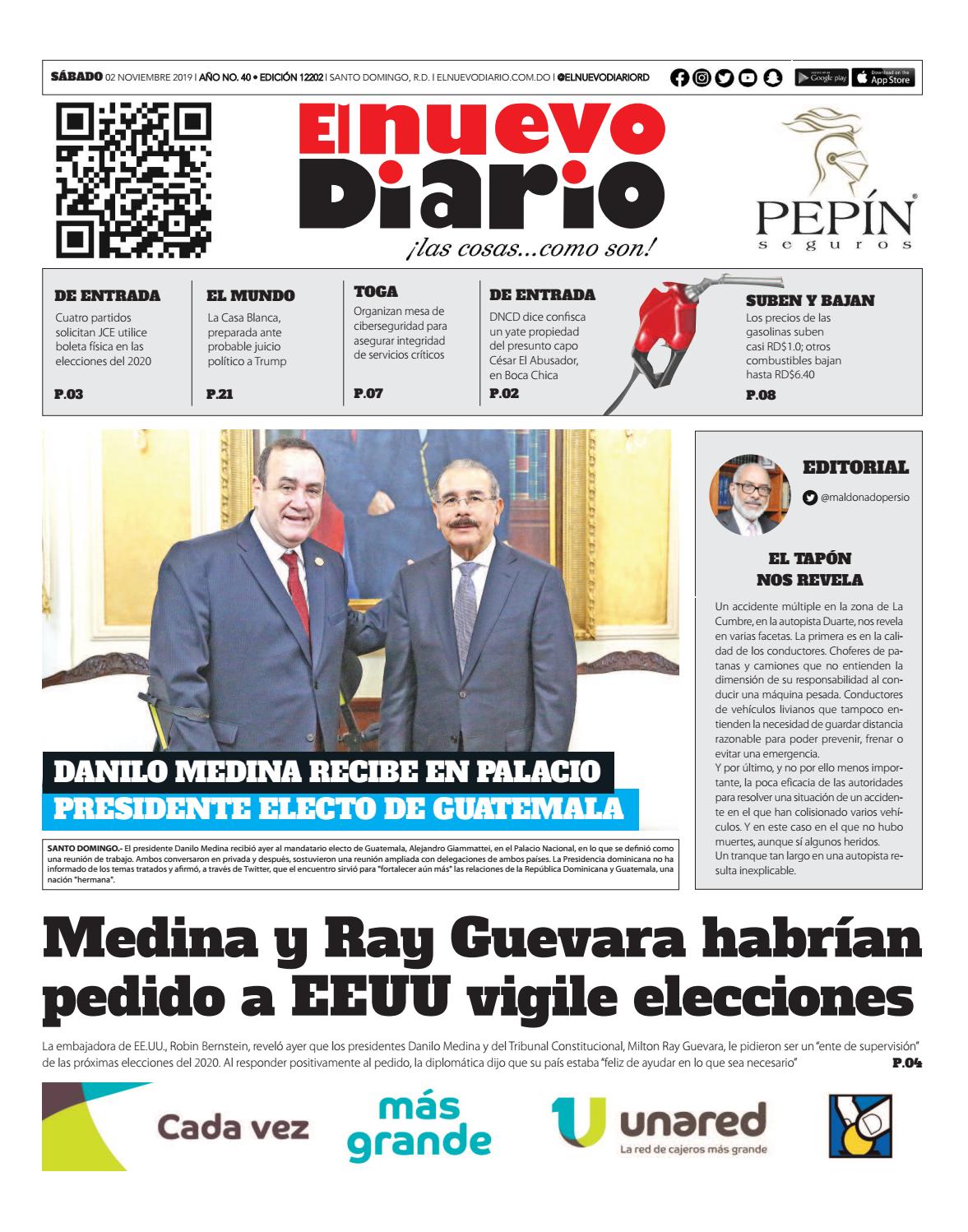 Portada Periódico El Nuevo Diario, Sábado 02 de Noviembre, 2019