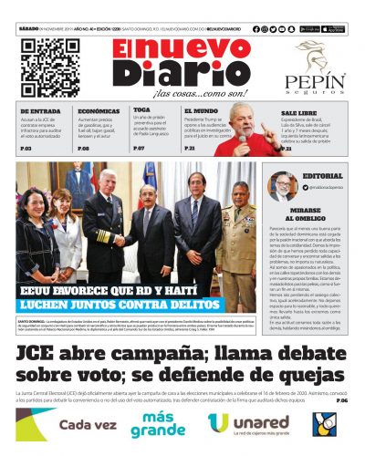 Portada Periódico El Nuevo Diario, Sábado 09 de Noviembre, 2019