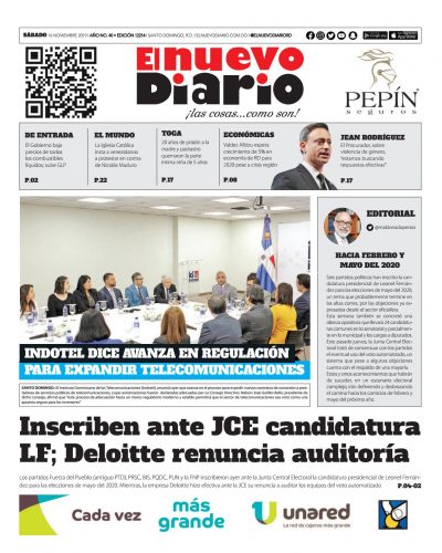 Portada Periódico El Nuevo Diario, Sábado 16 de Noviembre, 2019