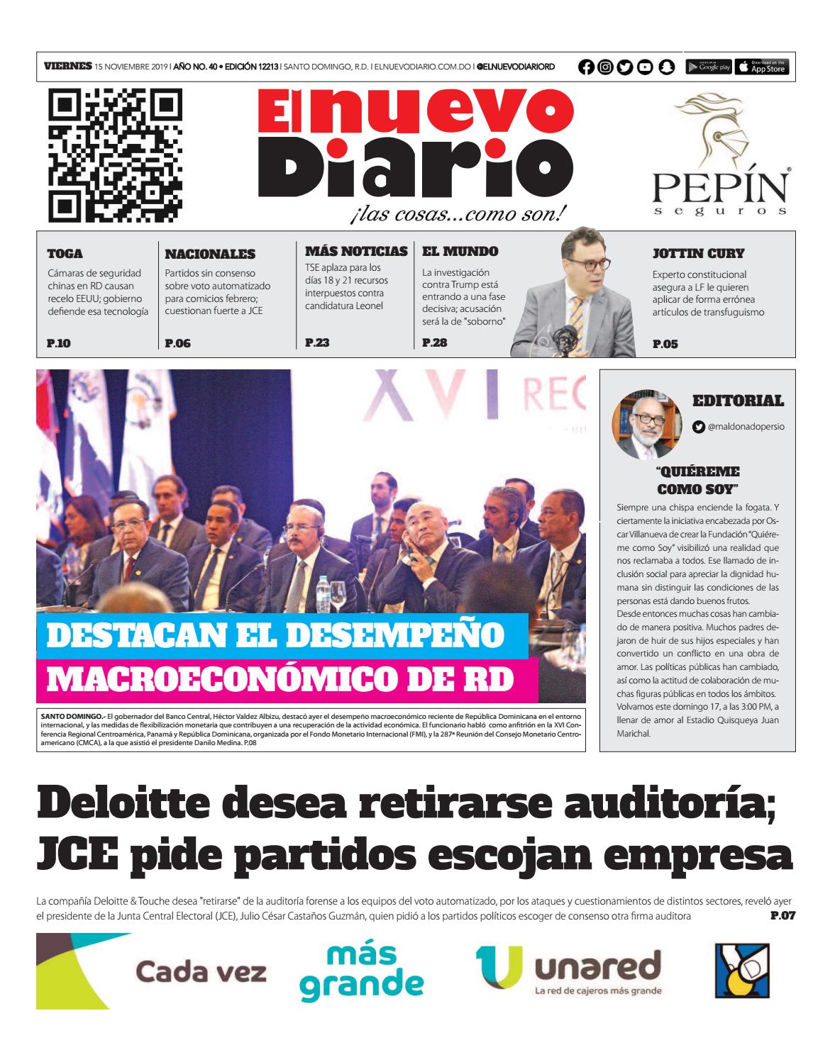 Portada Periódico El Nuevo Diario, Viernes 15 de Noviembre, 2019 Portada Periódico El Nuevo Diario, Viernes 15 de Noviembre, 2019