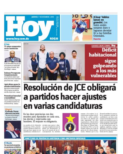 Portada Periódico Hoy, Jueves 07 de Noviembre, 2019