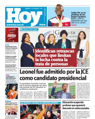 Portada Periódico Hoy, Jueves 21 de Noviembre, 2019