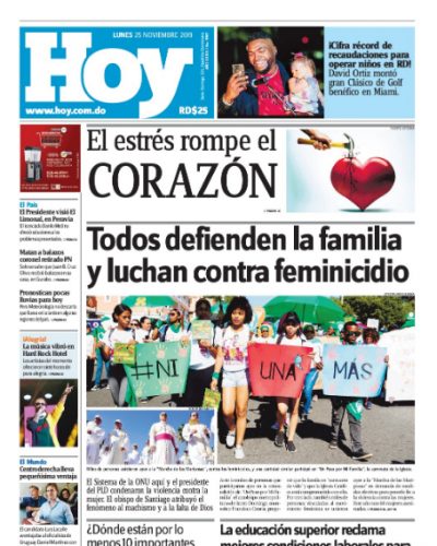 Portada Periódico Hoy, Lunes 25 de Noviembre, 2019