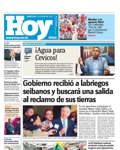 Portada Periódico Hoy, Miércoles 06 de Noviembre, 2019