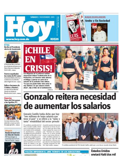 Portada Periódico Hoy, Sábado 02 de Noviembre, 2019
