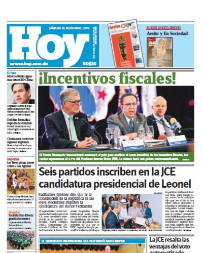 Portada Periódico Hoy, Sábado 16 de Noviembre, 2019