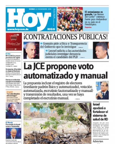 Portada Periódico Hoy, Viernes 22 de Noviembre, 2019