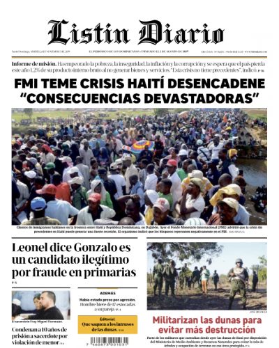 Portada Periódico Listín Diario, Martes 26 de Noviembre, 2019