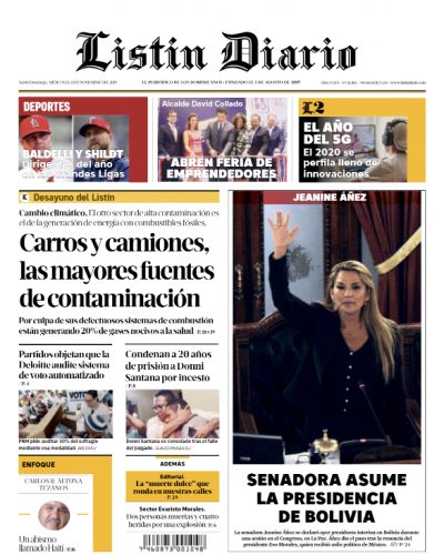 Portada Periódico Listín Diario, Miércoles 13 de Noviembre, 2019