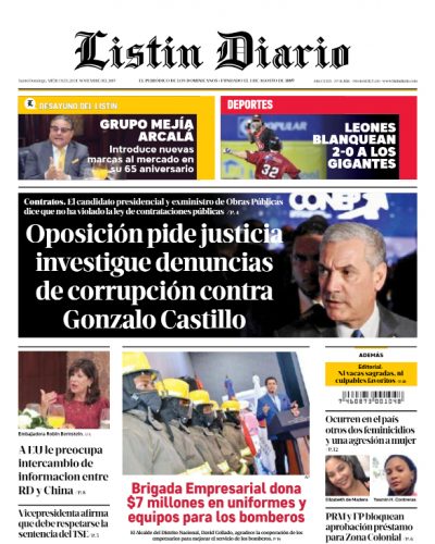 Portada Periódico Listín Diario, Miércoles 20 de Noviembre, 2019