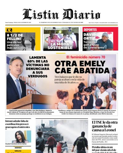 Portada Periódico Listín Diario, Sábado 23 de Noviembre, 2019