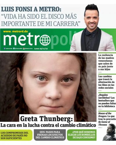 Portada Periódico Metro, Lunes 25 de Noviembre, 2019