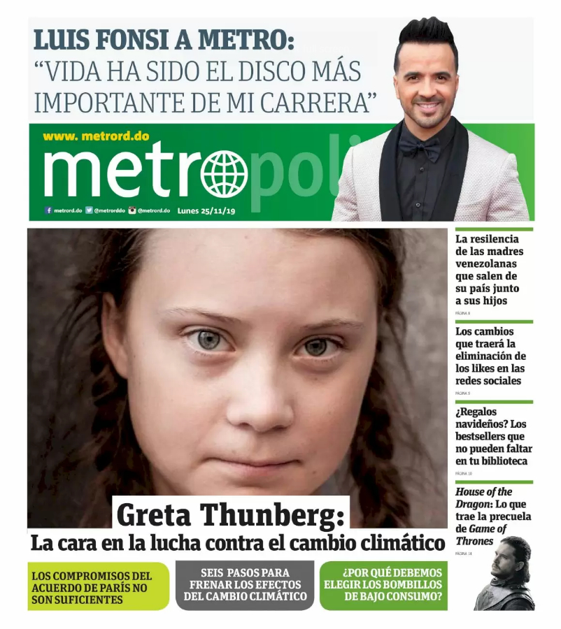 Portada Periódico Metro, Lunes 25 de Noviembre, 2019