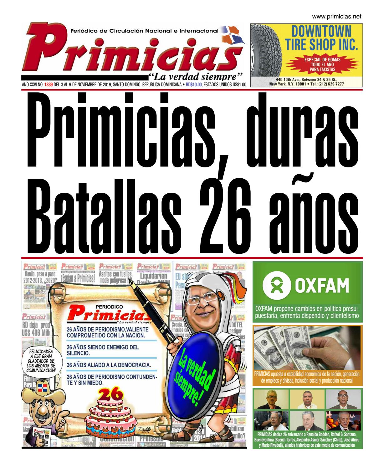 Portada Periódico Primicias, Lunes 04 de Noviembre, 2019