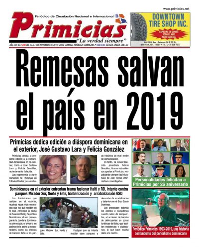 Portada Periódico Primicias, Lunes 11 de Noviembre, 2019