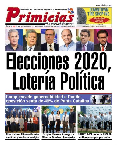 Portada Periódico Primicias, Lunes 25 de Noviembre, 2019
