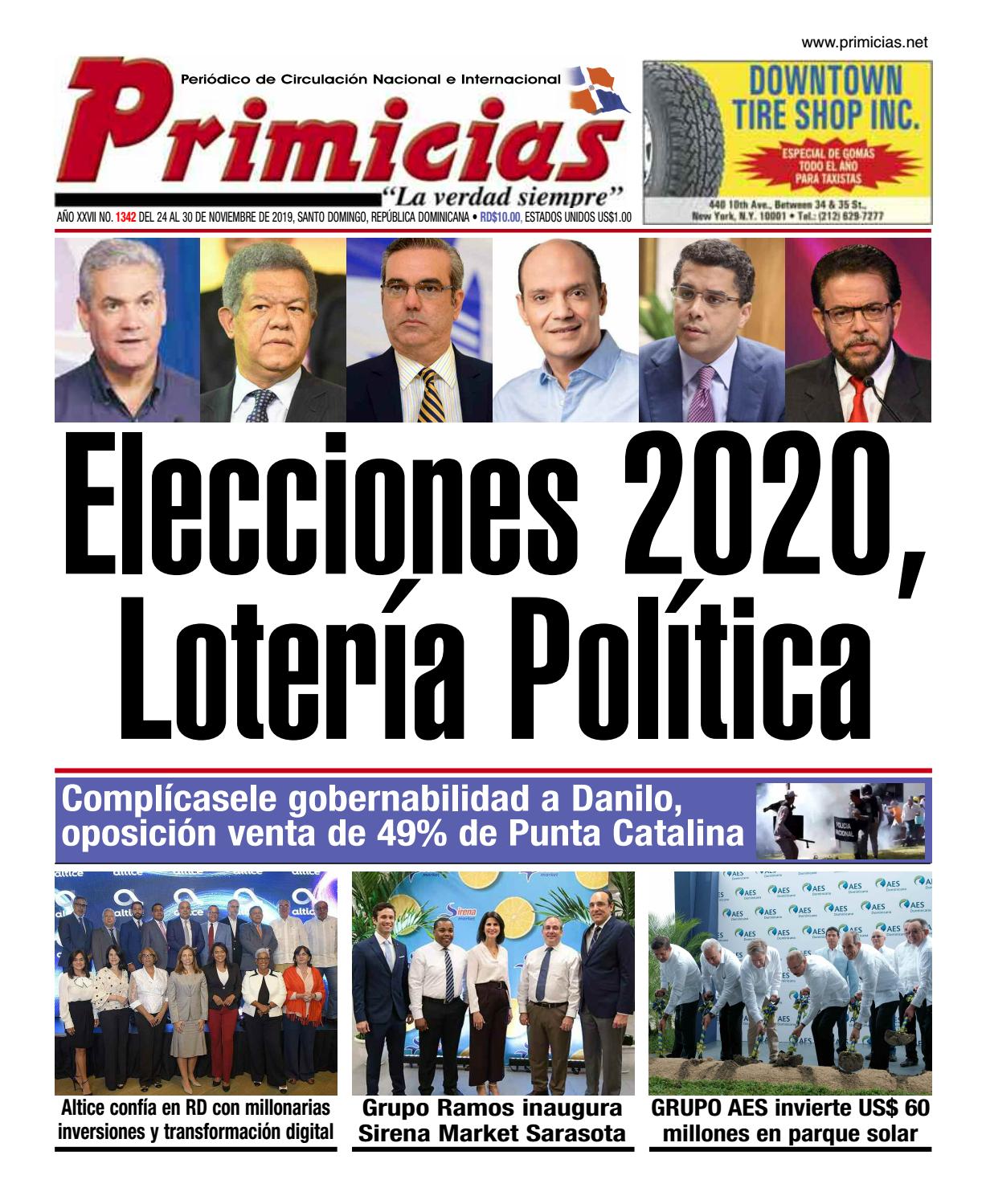 Portada Periódico Primicias, Lunes 25 de Noviembre, 2019