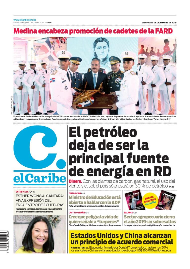 Portada Periódico El Caribe, Viernes 13 de Diciembre, 2019