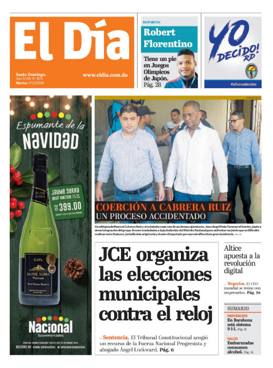 Portada Periódico El Día, Martes 17 de Diciembre, 2019