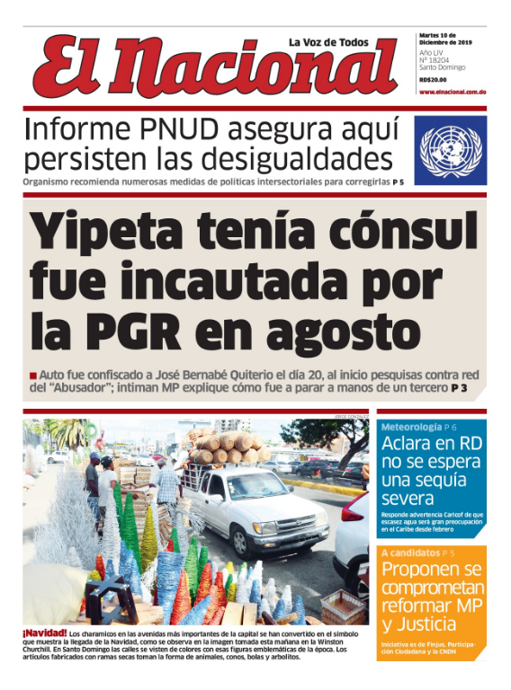 Portada Periódico El Nacional, Martes 10 de Diciembre, 2019