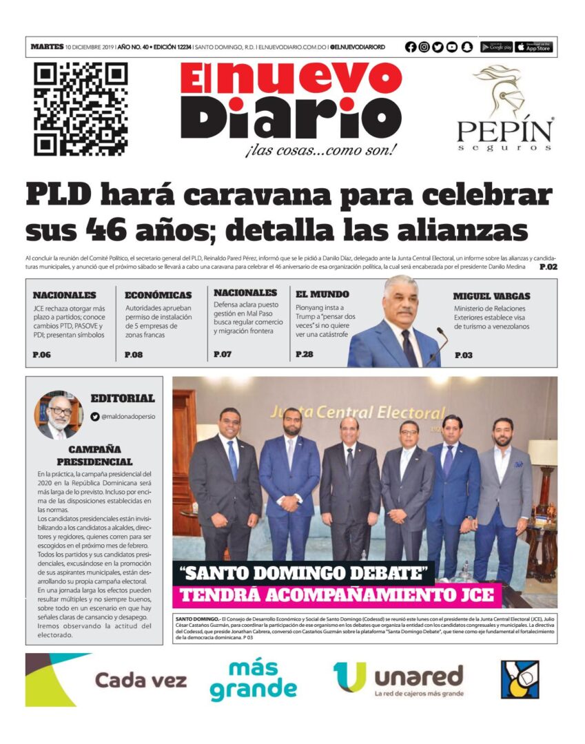 Portada Periódico El Nuevo Diario, Martes 10 de Diciembre, 2019
