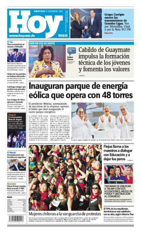 Portada Periódico Hoy, Miércoles 11 de Diciembre, 2019