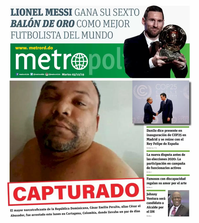 Portada Periódico Metro, Martes 03 de Diciembre, 2019