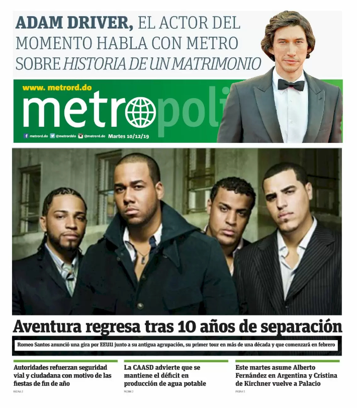 Portada Periódico Metro, Martes 10 de Diciembre, 2019