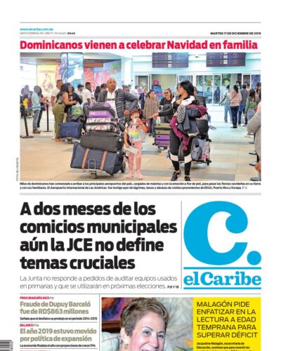 Portada Periódico El Caribe, Martes 17 de Diciembre, 2019
