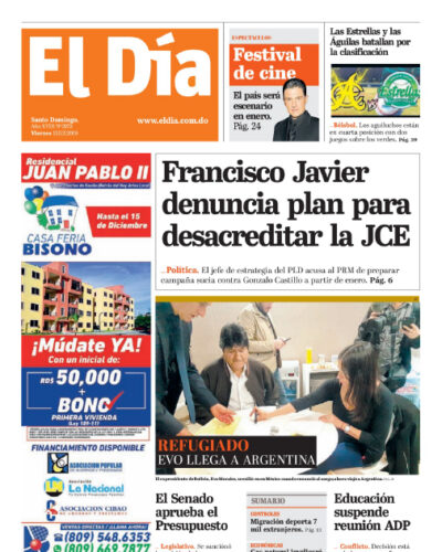 Portada Periódico El Día, Viernes 13 de Diciembre, 2019