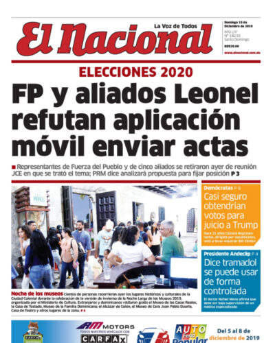 Portada Periódico El Nacional, Domingo 15 de Diciembre, 2019