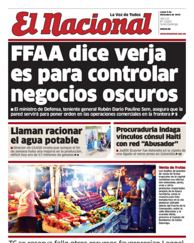 Portada Periódico El Nacional, Lunes 09 de Diciembre, 2019