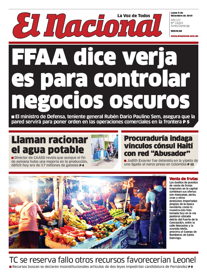 Portada Periódico El Nacional, Lunes 09 de Diciembre, 2019