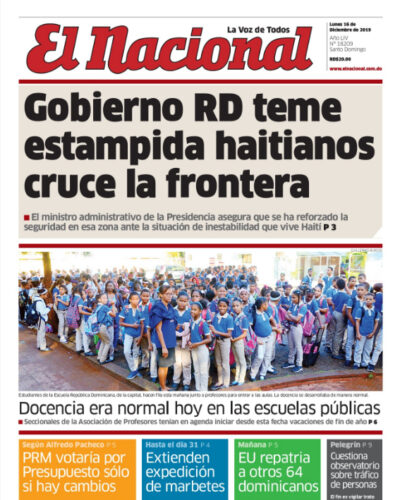 Portada Periódico El Nacional, Lunes 16 de Diciembre, 2019