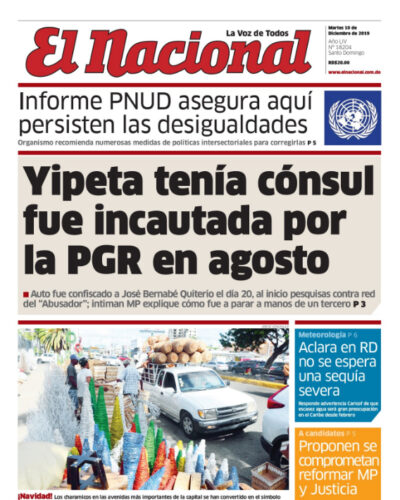 Portada Periódico El Nacional, Martes 10 de Diciembre, 2019