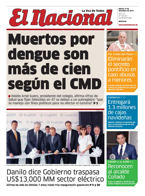 Portada Periódico El Nacional, Martes 17 de Diciembre, 2019