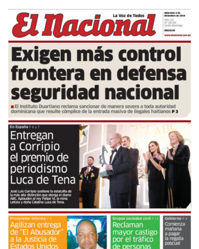 Portada Periódico El Nacional, Miércoles 04 de Diciembre, 2019
