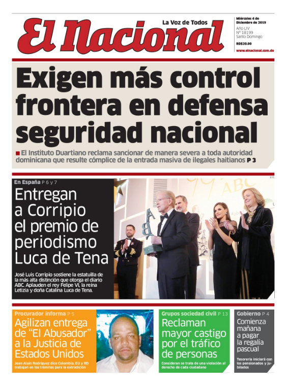 Portada Periódico El Nacional, Miércoles 04 de Diciembre, 2019