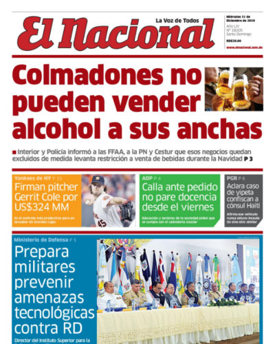 Portada Periódico El Nacional, Miércoles 11 de Diciembre, 2019