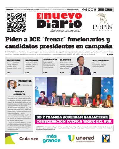 Portada Periódico El Nuevo Diario, Martes 17 de Diciembre, 2019
