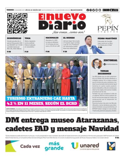 Portada Periódico El Nuevo Diario, Viernes 13 de Diciembre, 2019